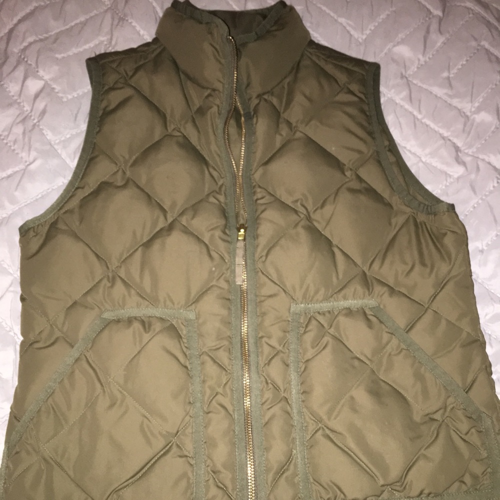 Olive/ army green j crew down vest